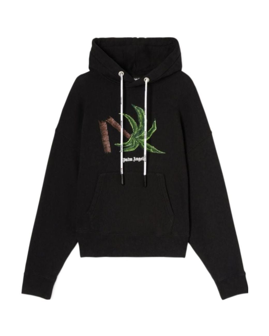 Palm Angels Black Broken Palm Embroidered Drawstring Hoodie for men