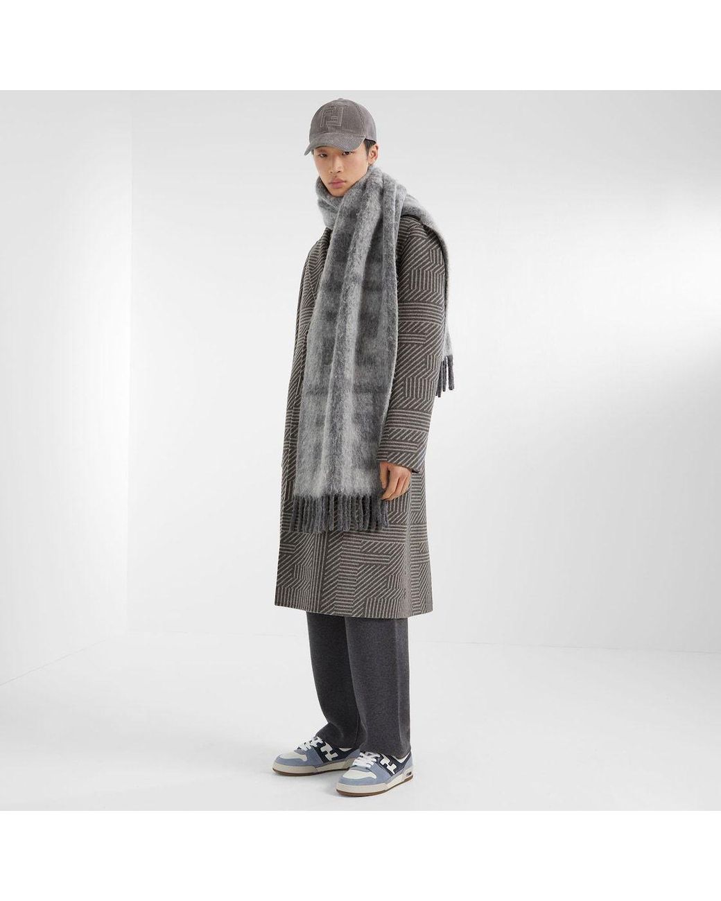 Fendi Gray Corduroy Baseball Cap for men
