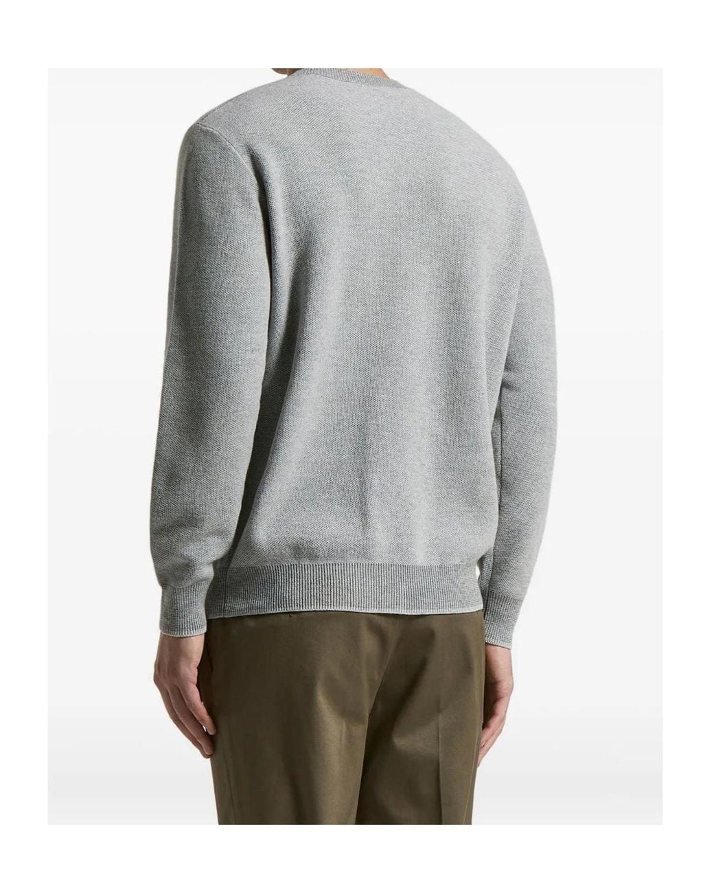 Peserico Gray Ribbed Crew-Neck Sweater for men