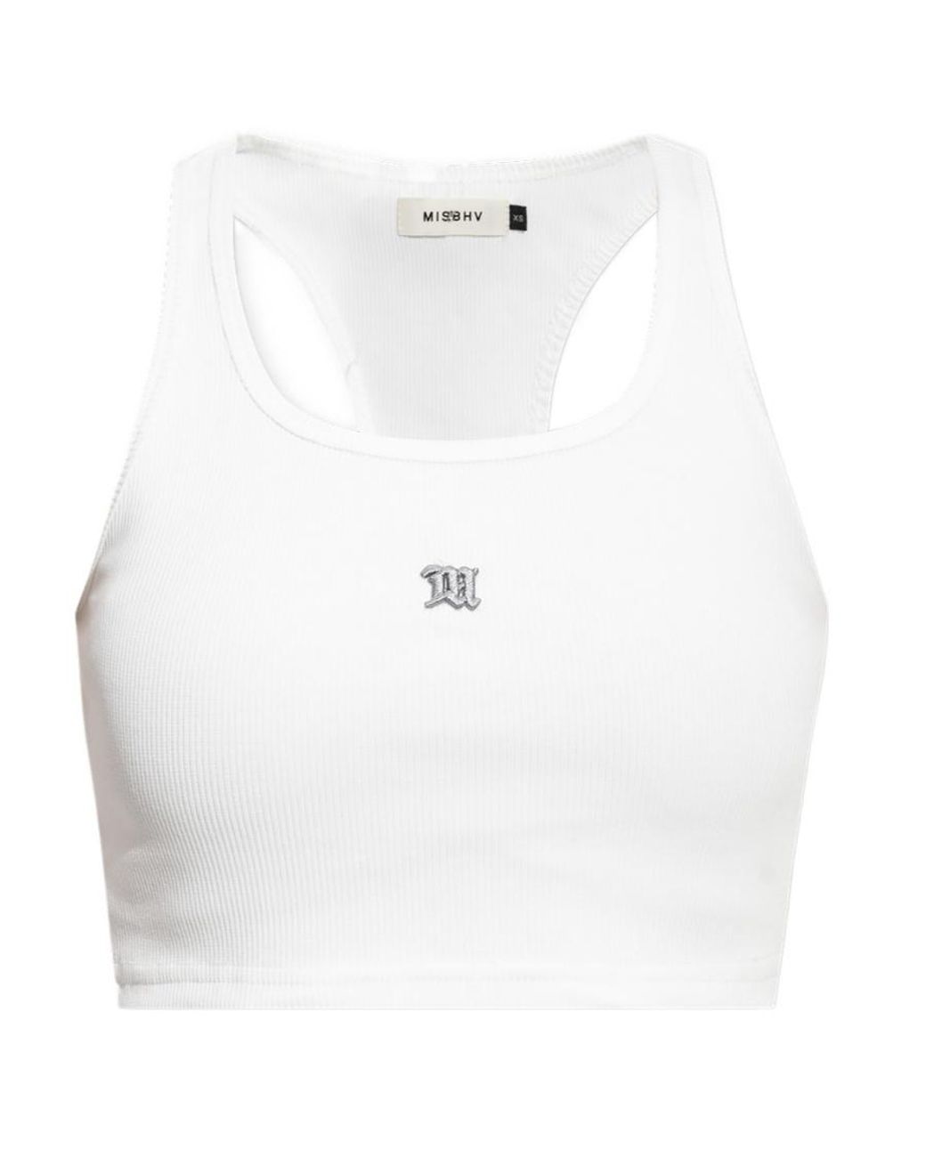 M I S B H V White Logo Embroidered Ribbed Tank Top