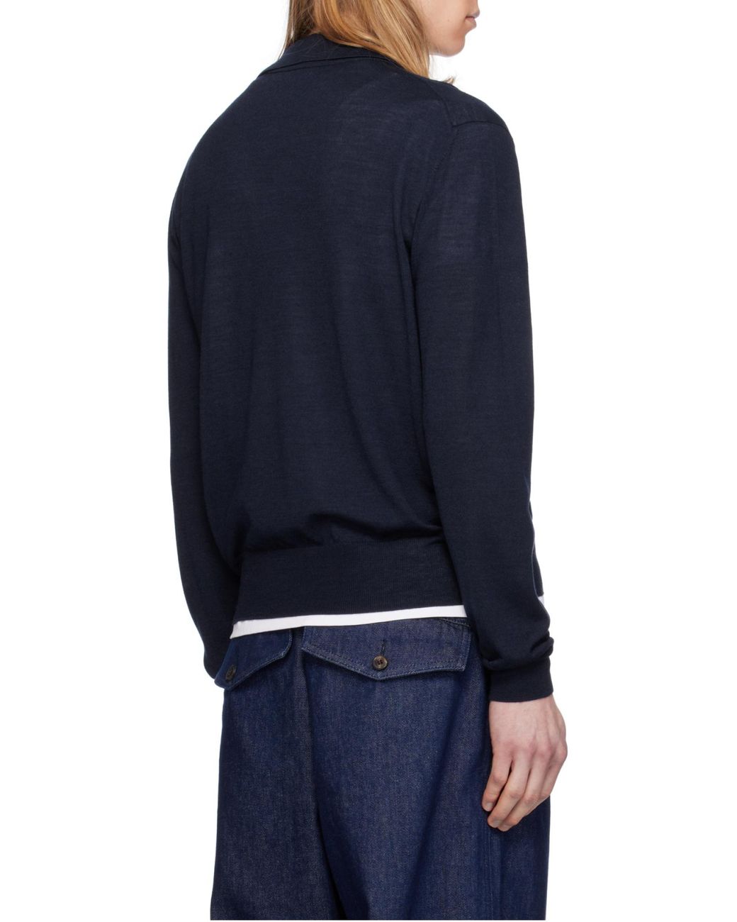 AMI Blue Ami Long Sleeved Knitted Polo Shirt for men