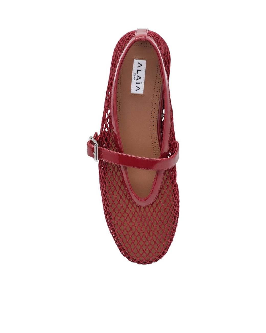 Alaïa Red Buckled Mesh Ballet Flats