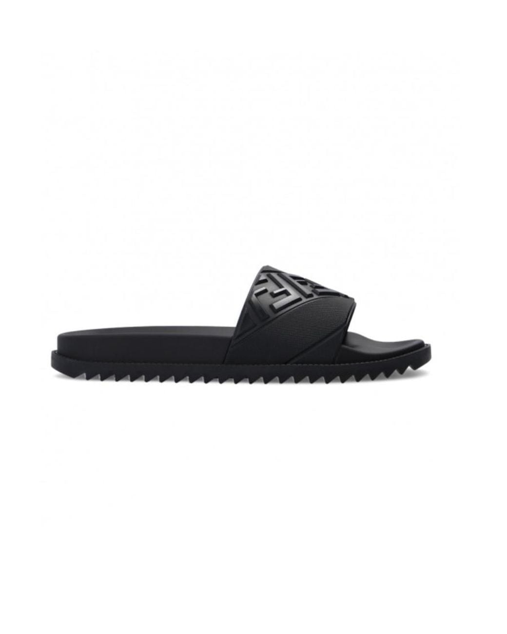 Fendi Black Ff Motif Embossed Slides for men