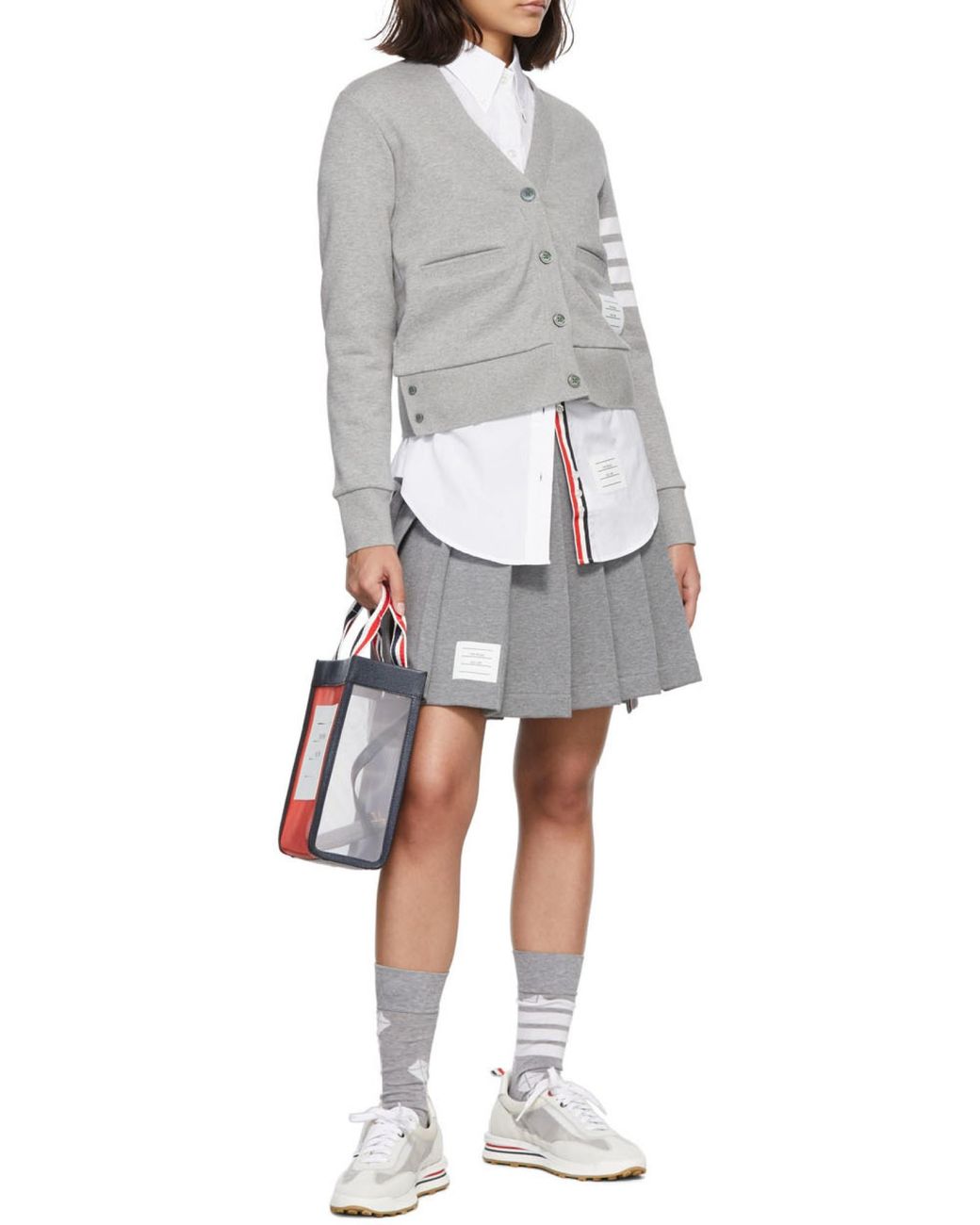Thom Browne White Small Rwb-Handles Tote Bag