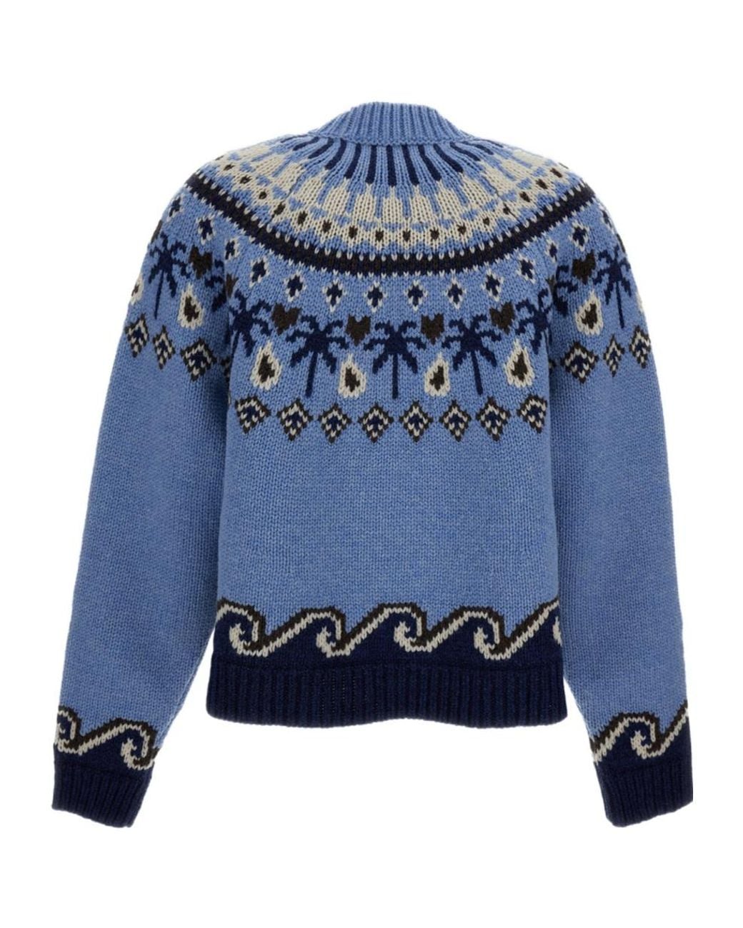 Alanui Blue Sweet Winter Palm Tree Scenic Knit Sweater