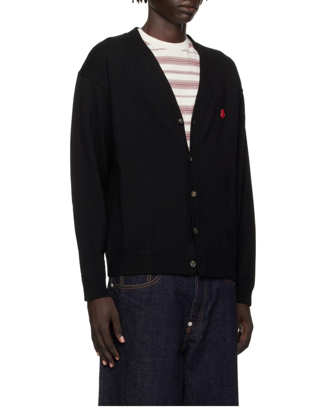 KENZO Black V-Neck Buttoned Cardigan for men