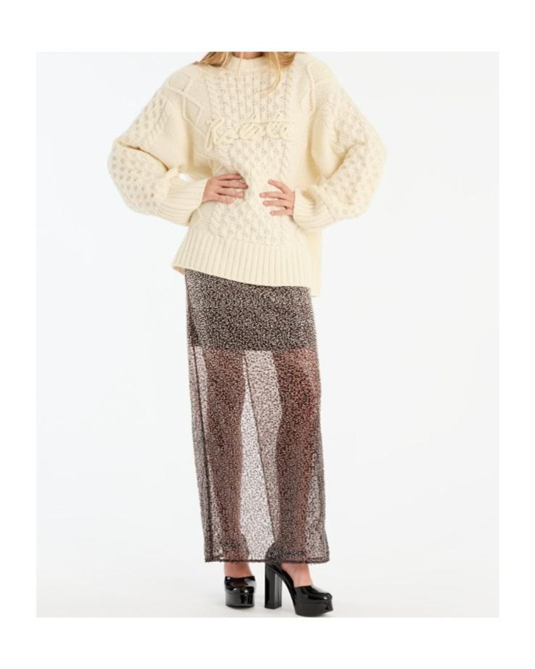 ROTATE BIRGER CHRISTENSEN Gray Sequin Embellished Maxi Skirt