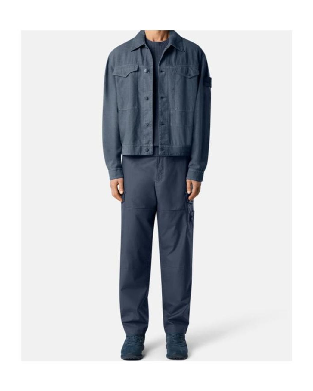 Stone Island Blue Buttoned Flap-Pocket Jacket for men