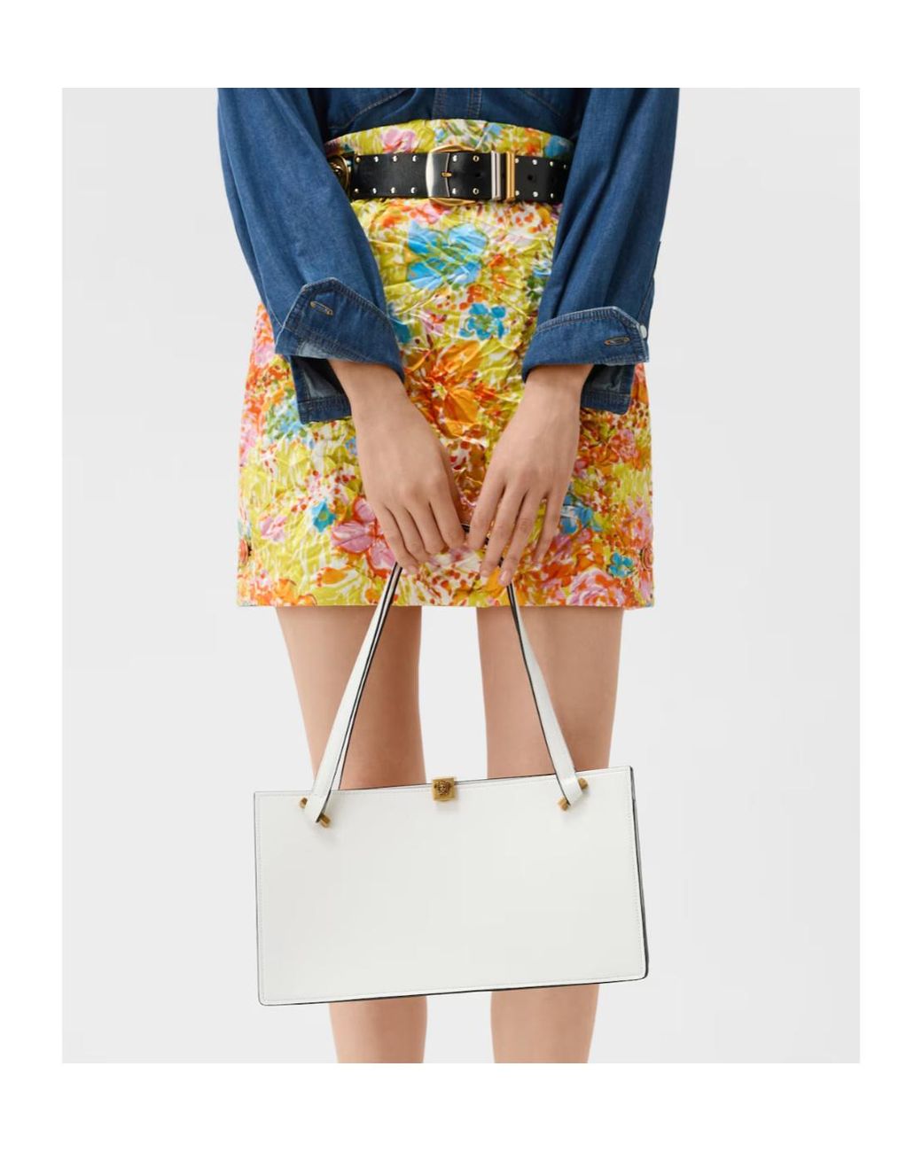 Versace White Vitello Medium Tote Bag