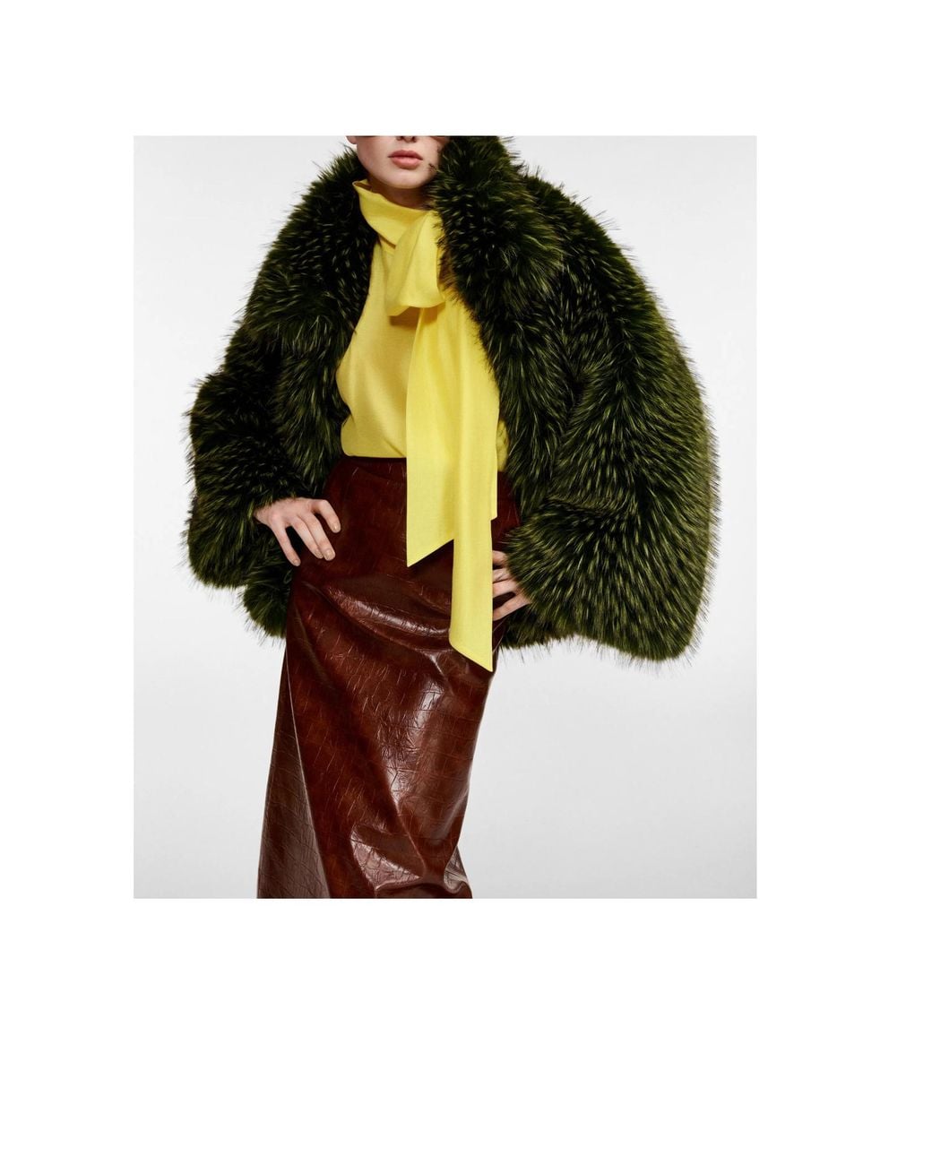 Essentiel Antwerp Green Kastanje Oversized Faux Fur Coat