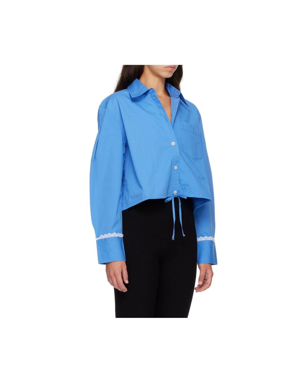 Ganni Blue Lace Trim Drawstring Shirt