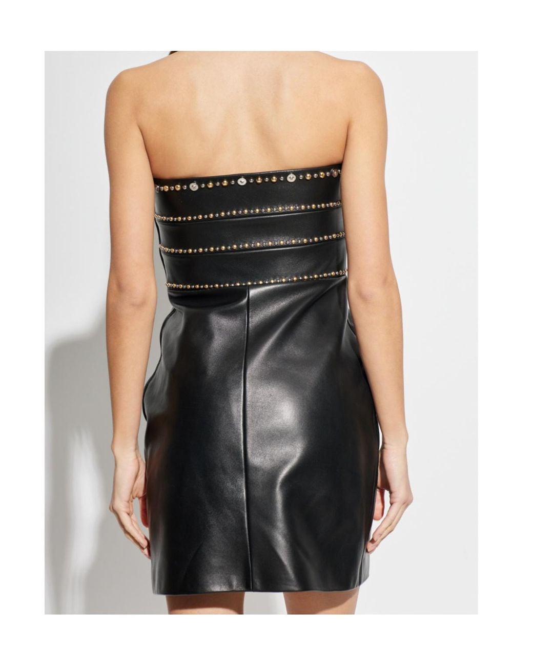 Versace Black Leather Off-Shoulder Dress