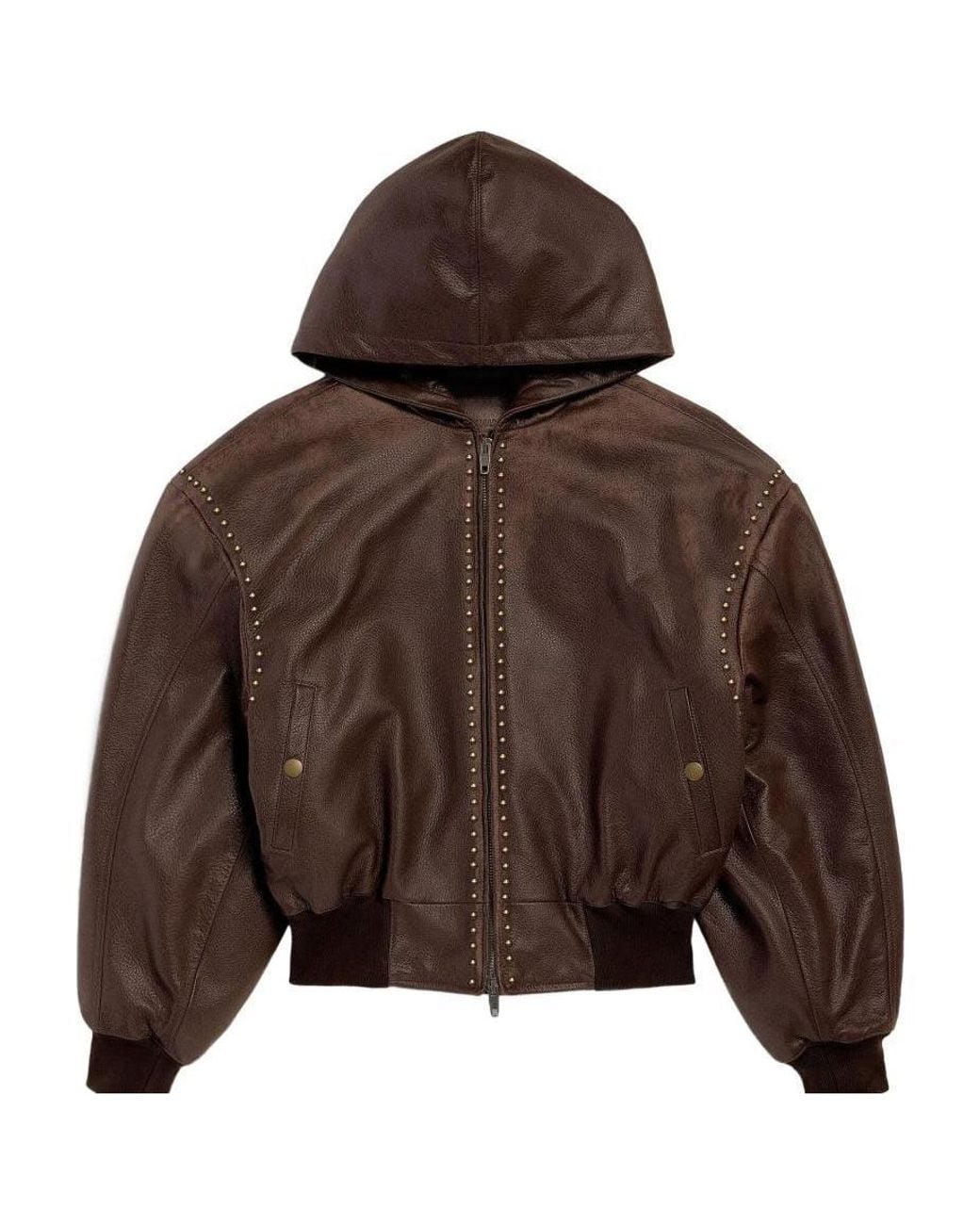 Balenciaga Brown Hooded Bomber Jacket With City Studs for men
