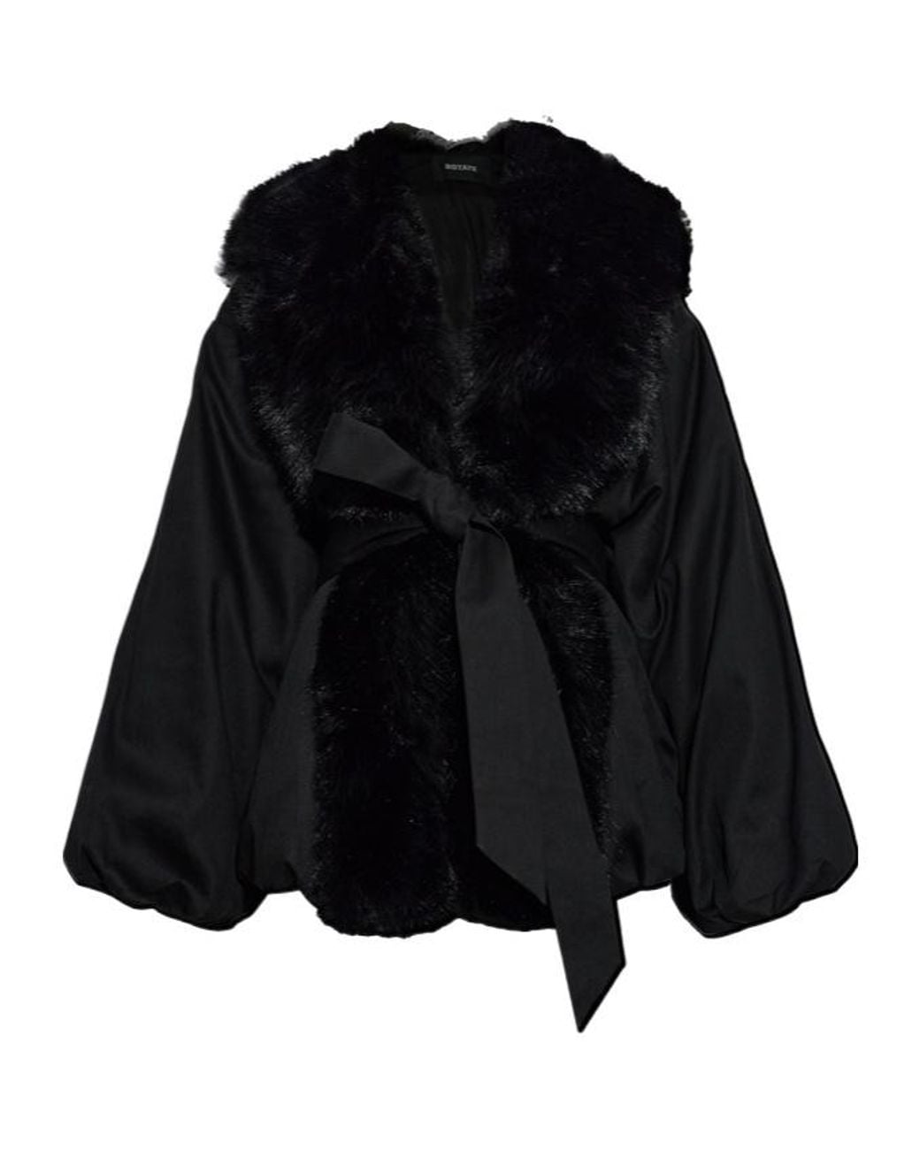 ROTATE BIRGER CHRISTENSEN Black Belted Faux Fur Collar Coat