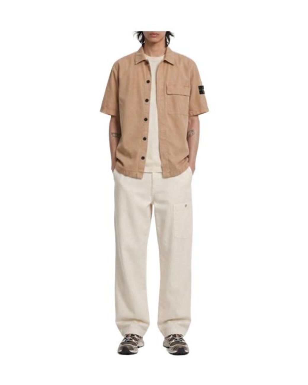 Stone Island Natural Logo Cotton Short Sleeved Shirt for men