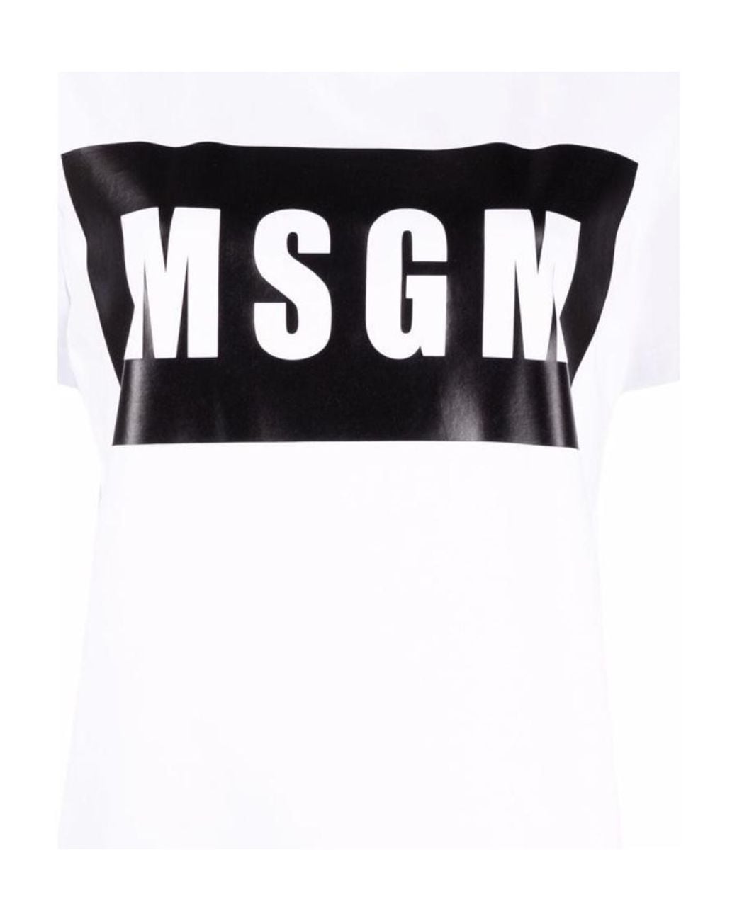 MSGM White Logo Printed Crewneck T-Shirt