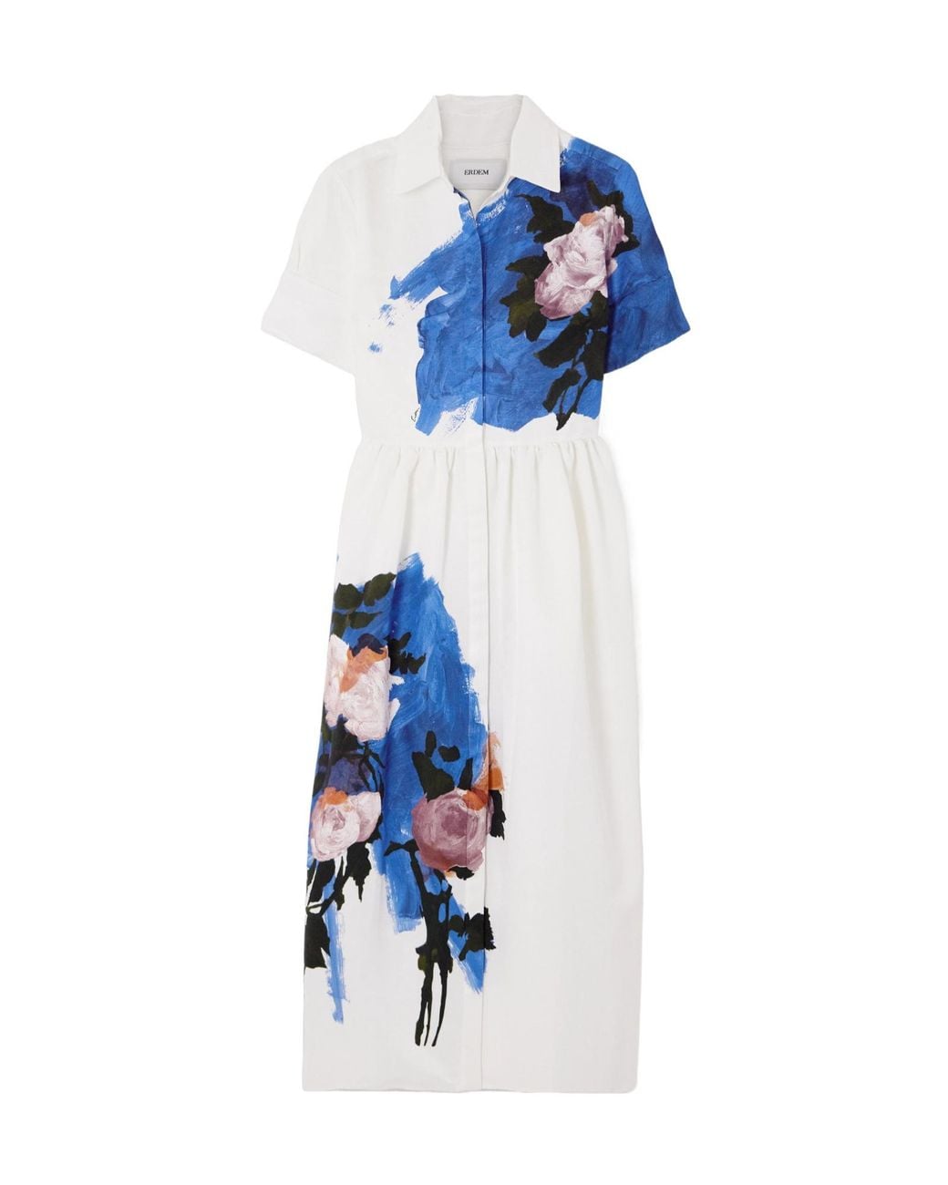 Erdem Blue Pleated Print Dress