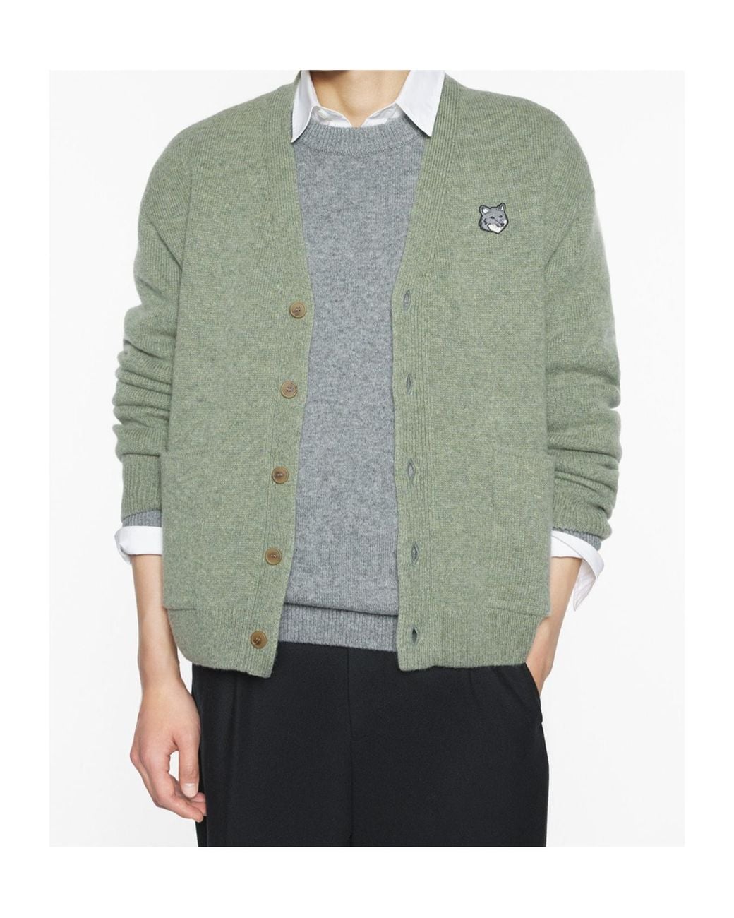 Maison Kitsuné Green Maison Kitsuné Fox Head Cardigan for men