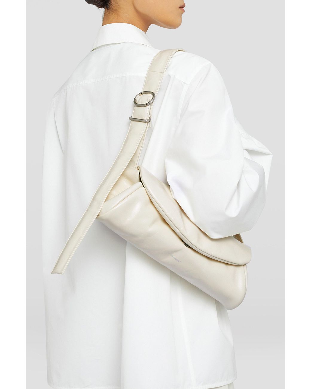 Jil Sander White Cannolo Foldover Large Shoulder Bag