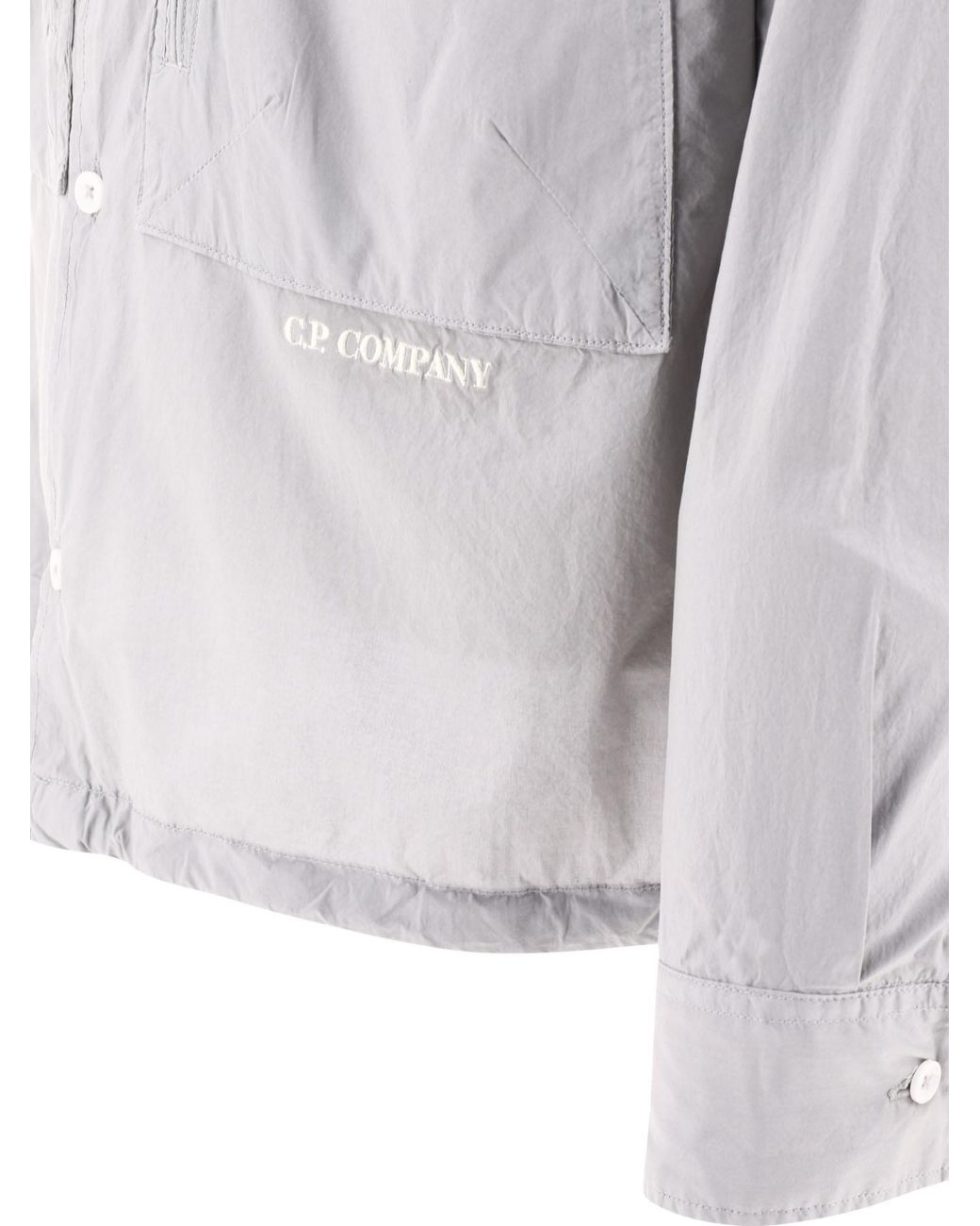 C P Company Gray Embroidered-Logo Poplin Shirt for men