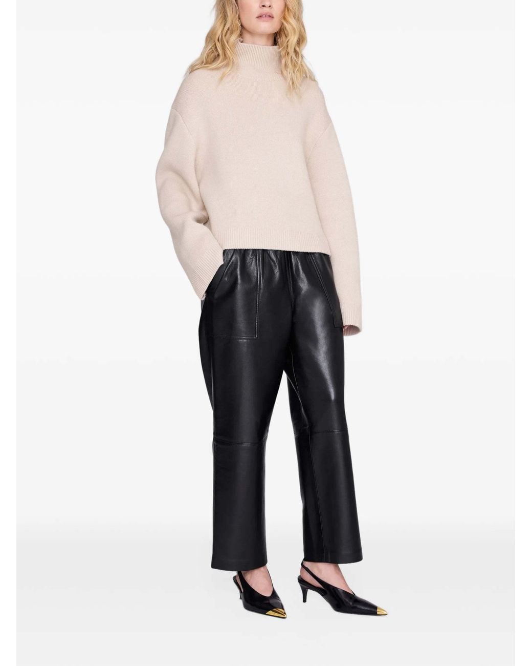 Anine Bing Black Stretch-Waist Casual Trousers