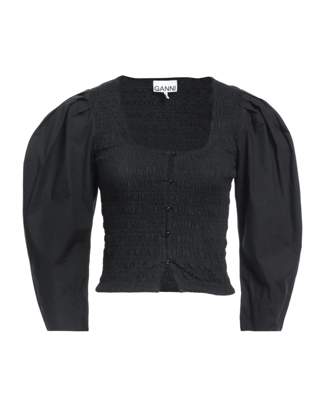 Ganni Blue Pleated Long Sleeve Top