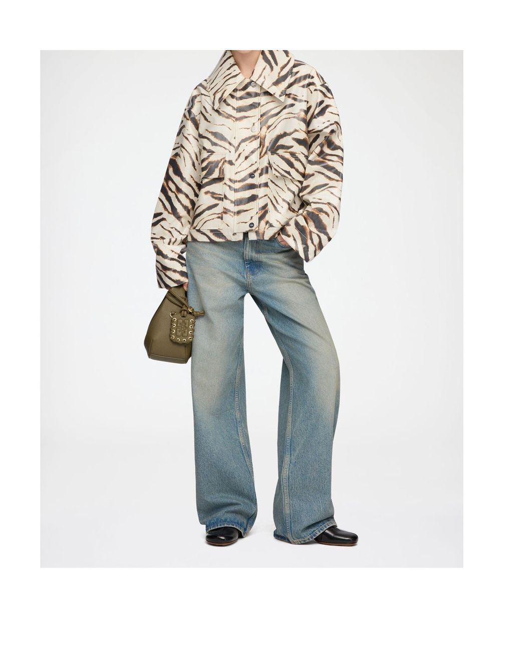 Ganni Natural Boxy Zebra-Print Jacket