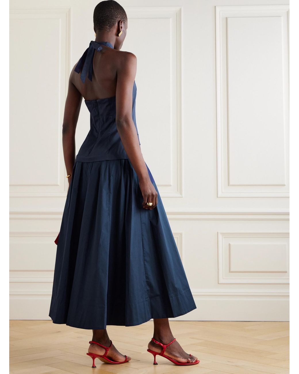 Staud Blue Poplin Halterneck Maxi Dress