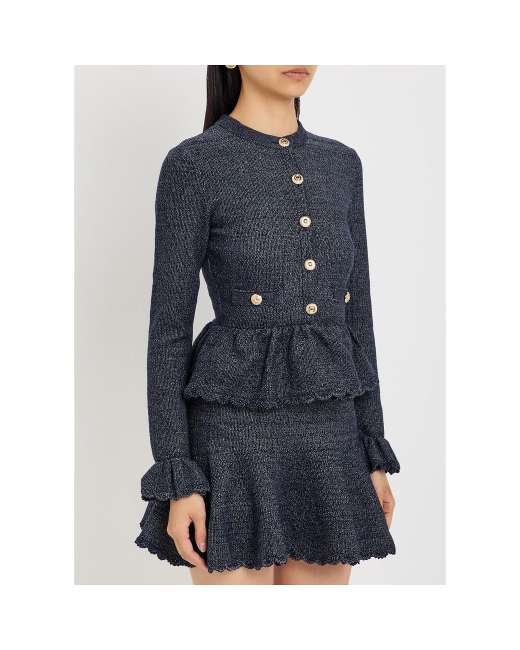 Self-Portrait Blue Long-Sleeve Mini Jumper Dress