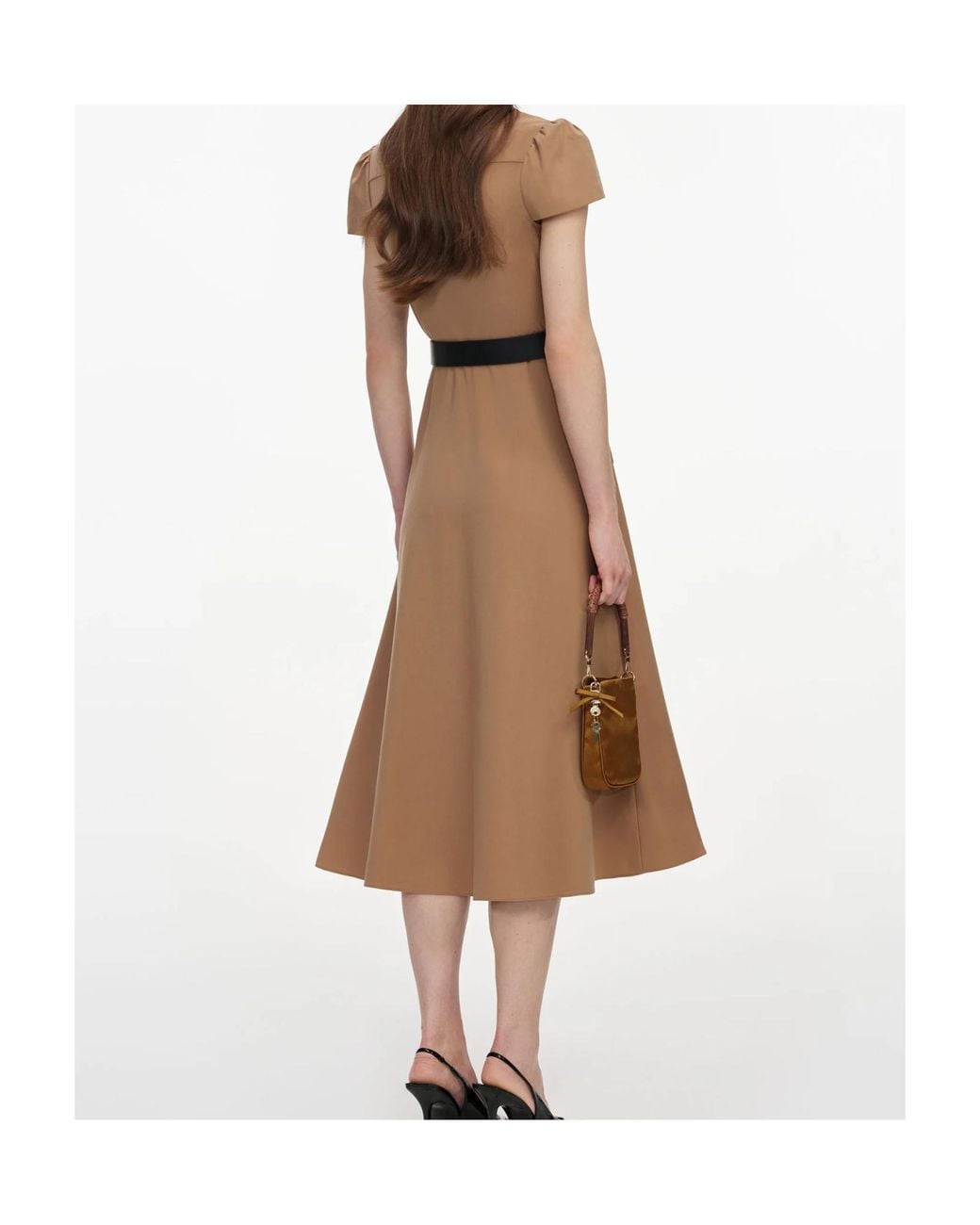 Self-Portrait Natural Belted Button-Down Midi Dress