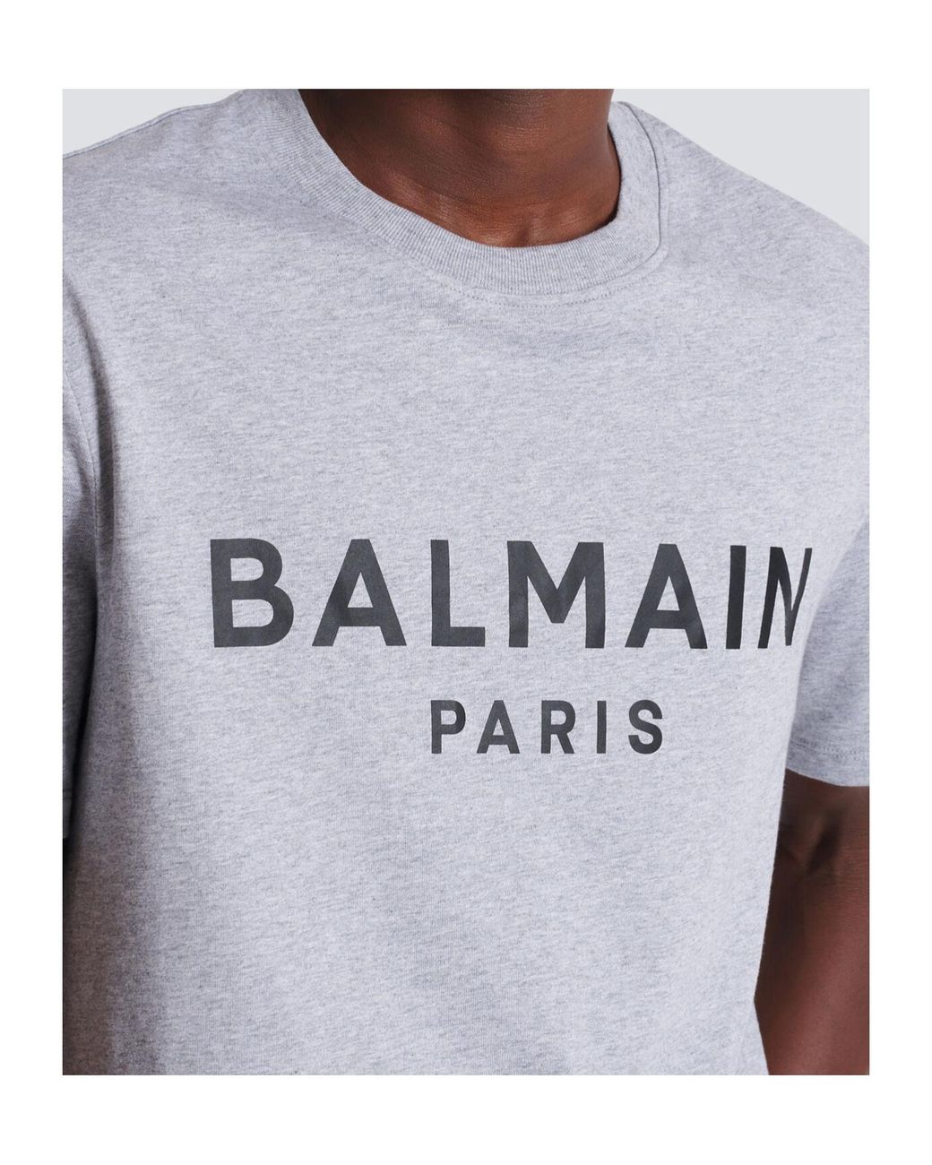 Balmain Gray Logo Printed Crewneck T-Shirt for men
