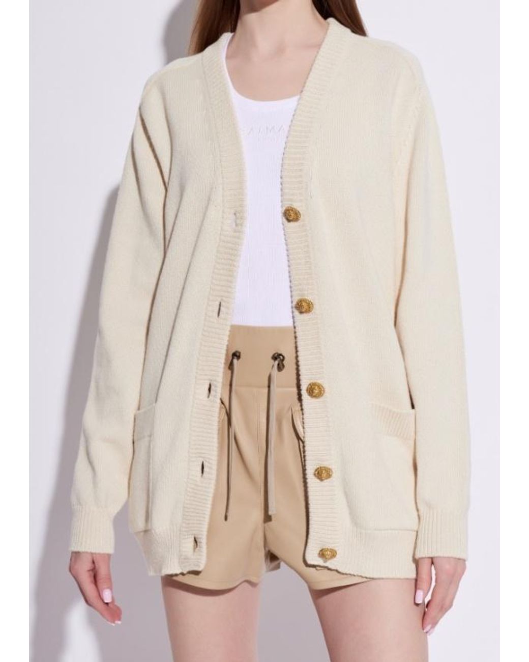 Balmain White Buttoned V-Neck Cardigan