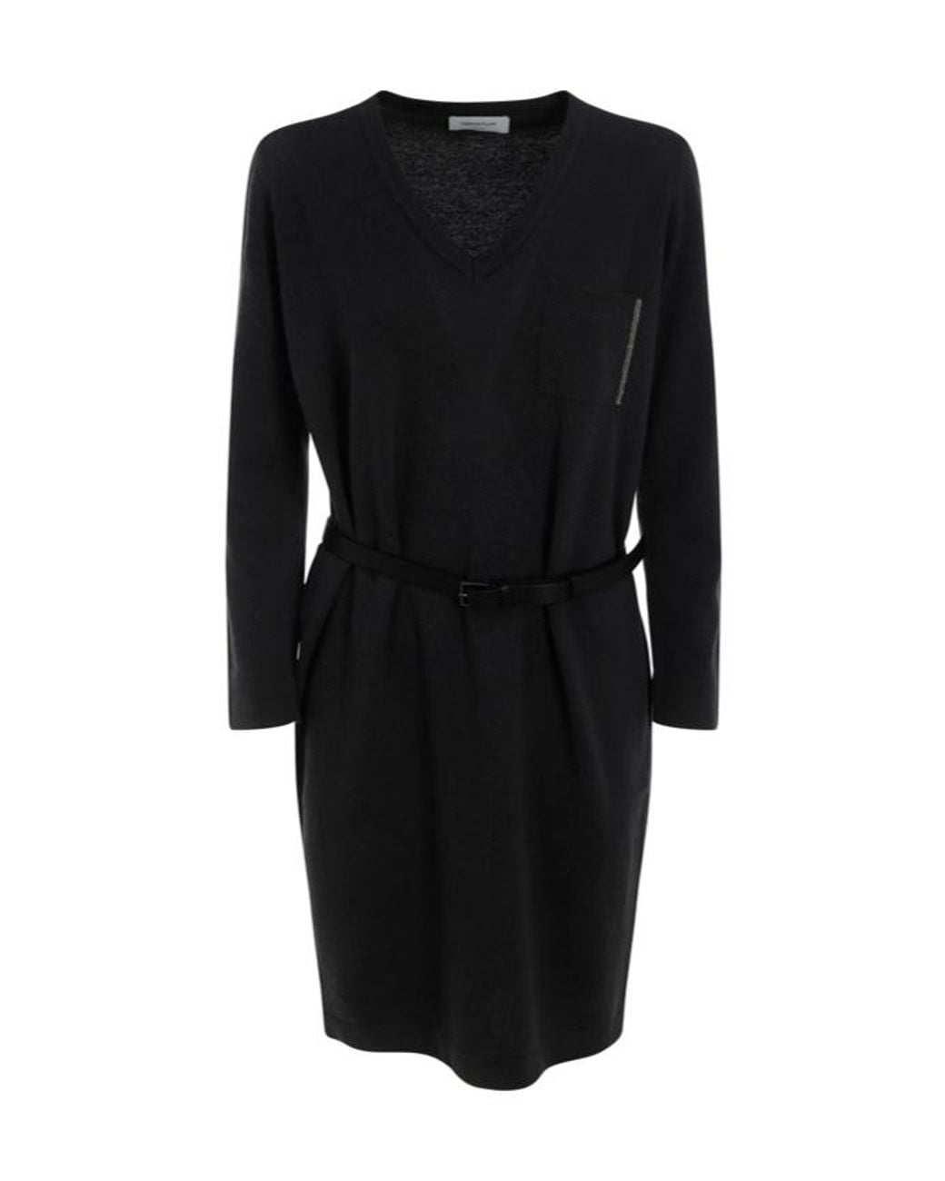 Fabiana Filippi Black Belted V-Neck Dress