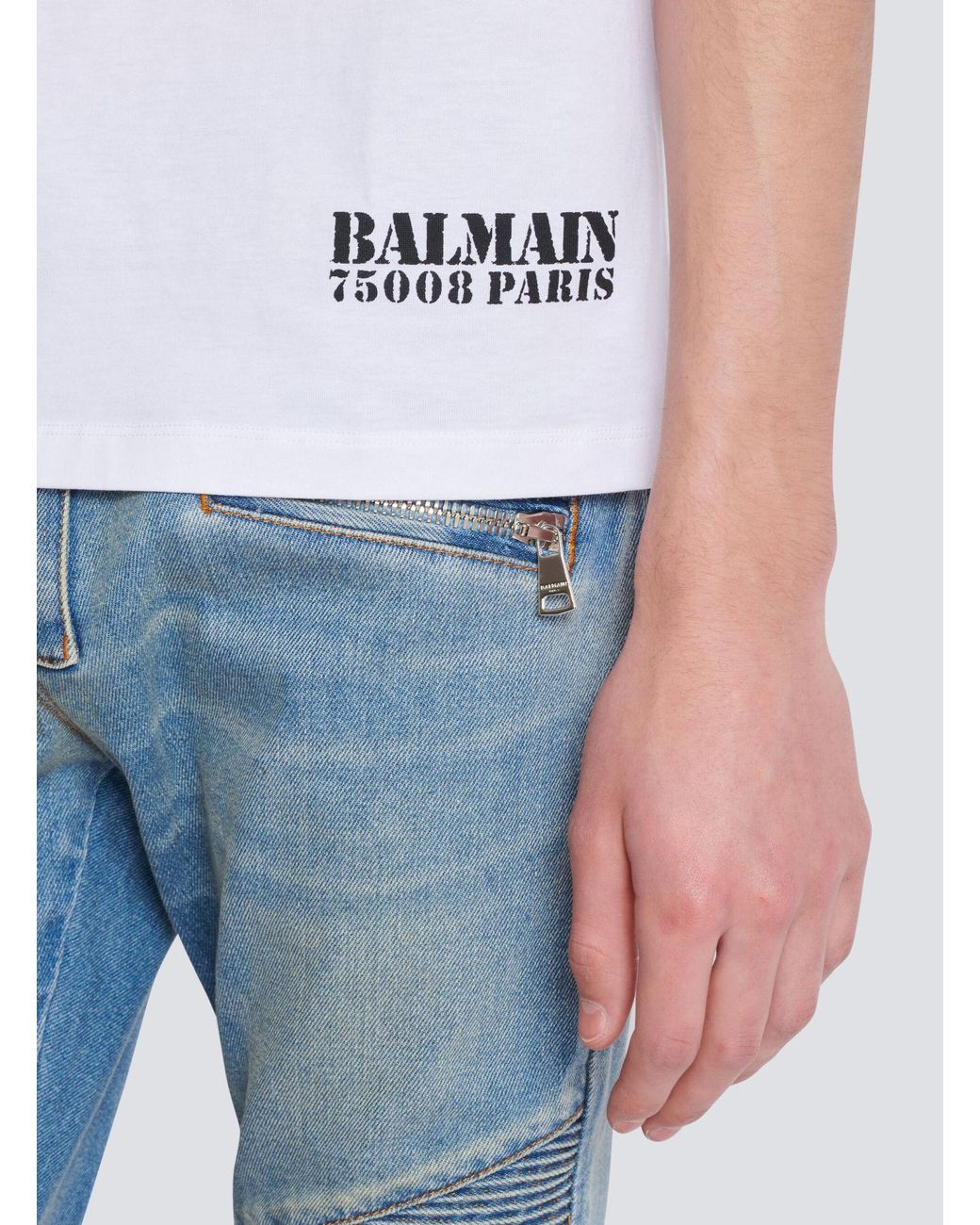 Balmain White Small Stamp Printed T-Shirt for men
