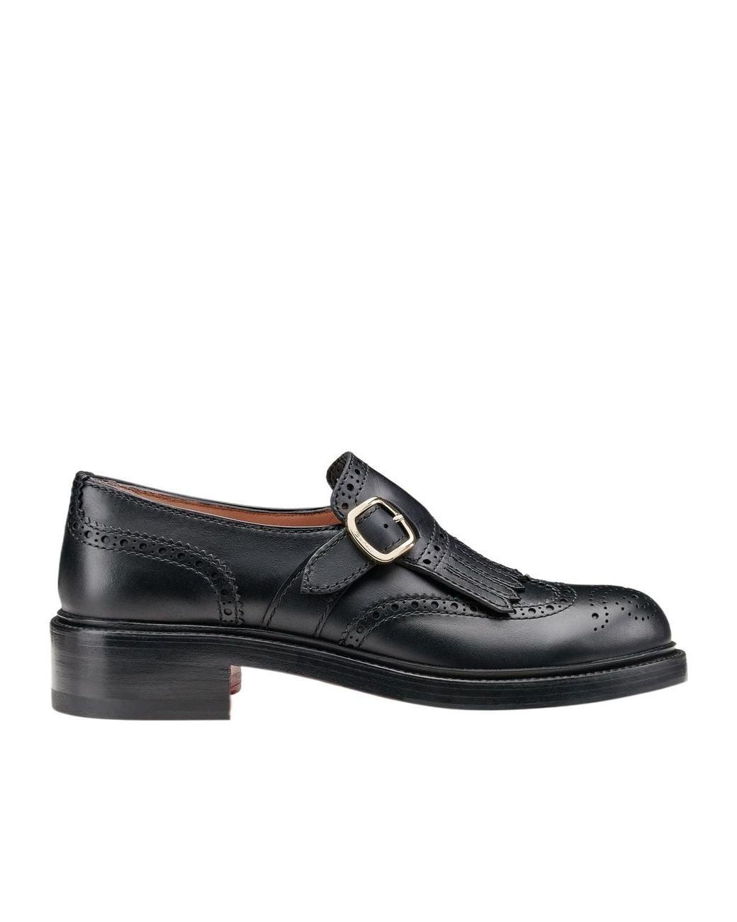 Santoni Black Leather Single Monk Strap Shoe With Frange