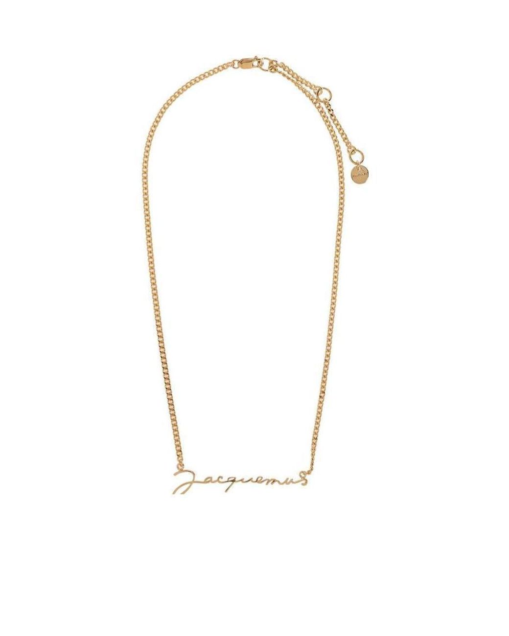 Jacquemus White Logo Plaque Chain-Linked Necklace