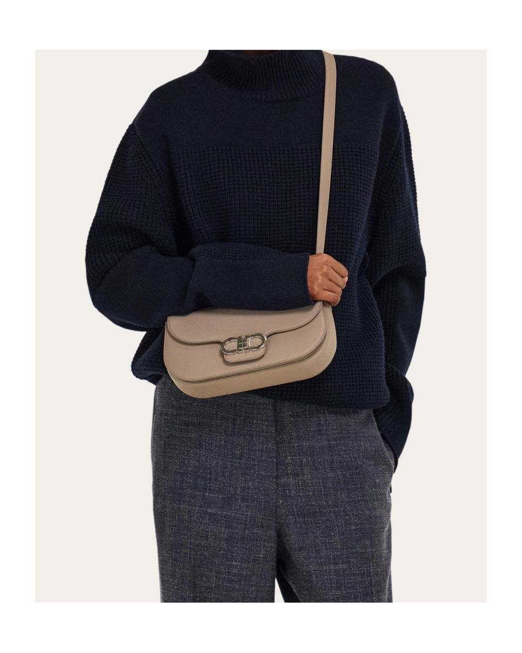 Ferragamo Brown Double Gancini East-West Crossbody Bag