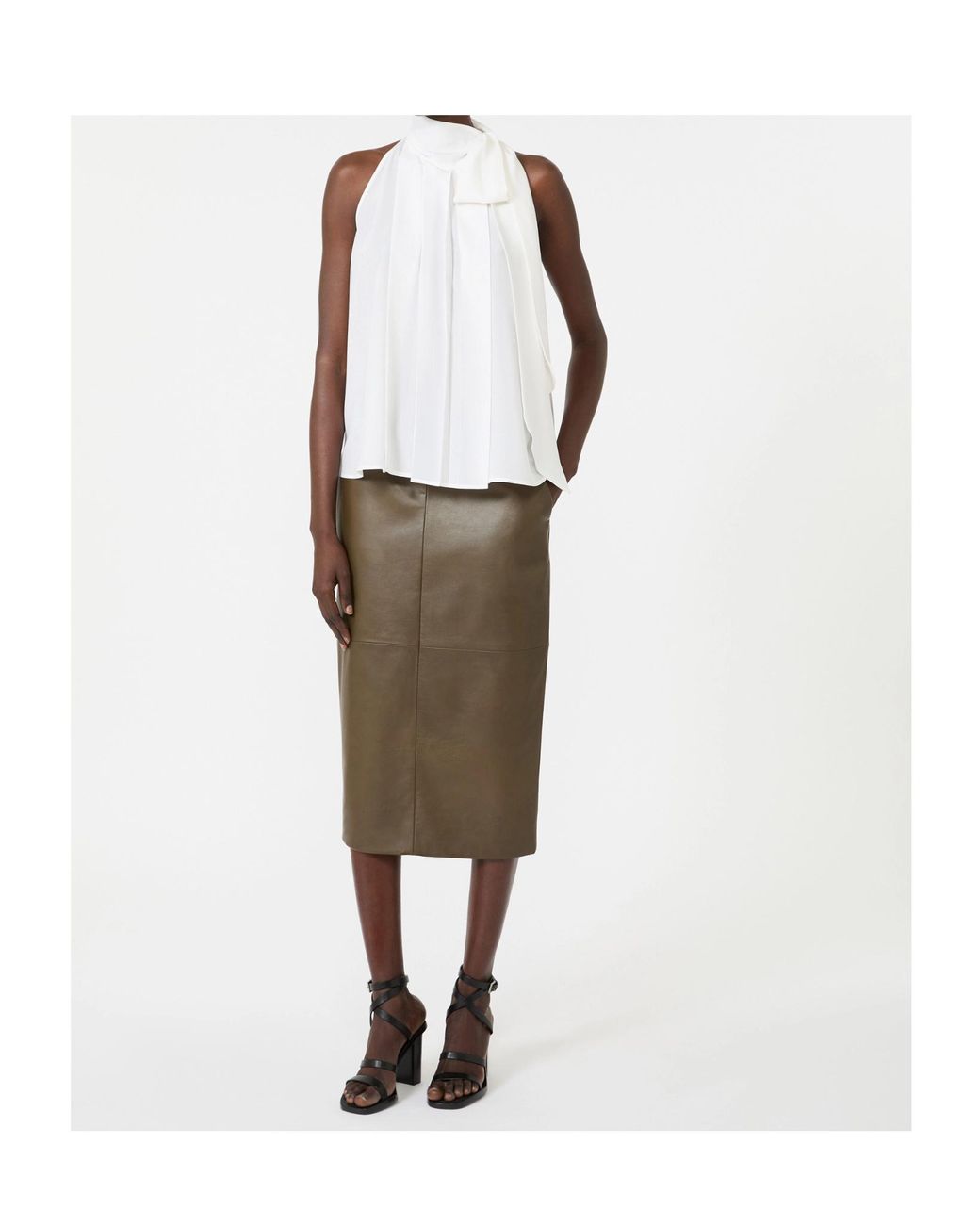 Max Mara White Fune Pussy-Bow Halterneck Top