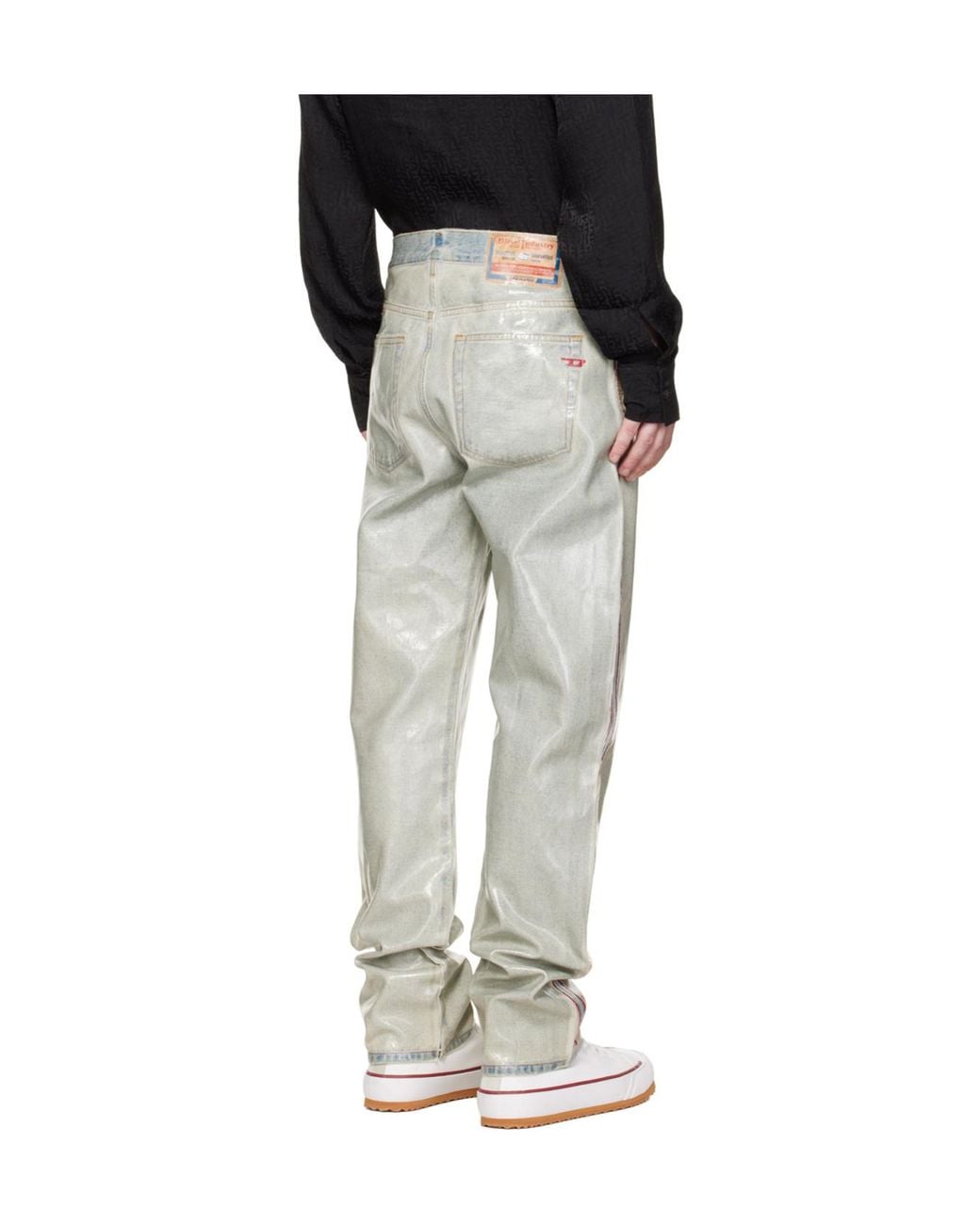 DIESEL Black Contrast Panel Straight-Leg Jeans for men