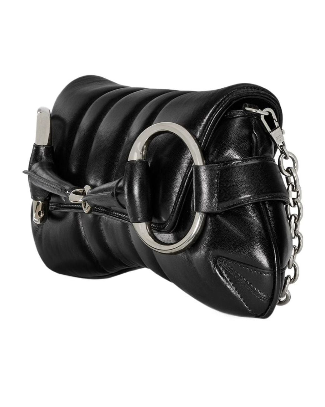 Gucci Black Horsebit Plaque Curved Shoulder Bag