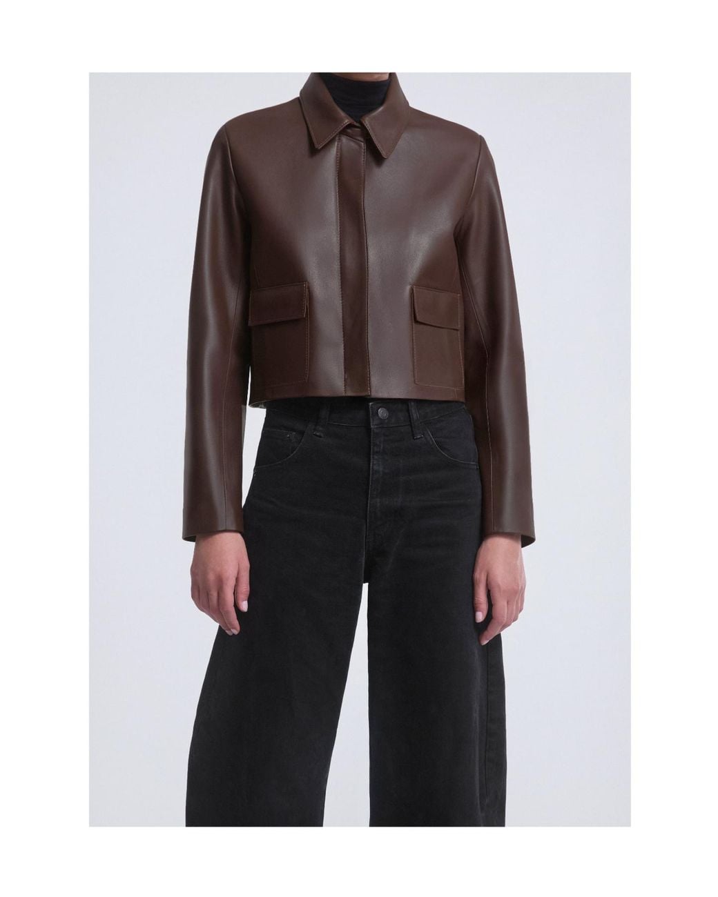 Nour Hammour Brown Long-Sleeved Leather Jacket