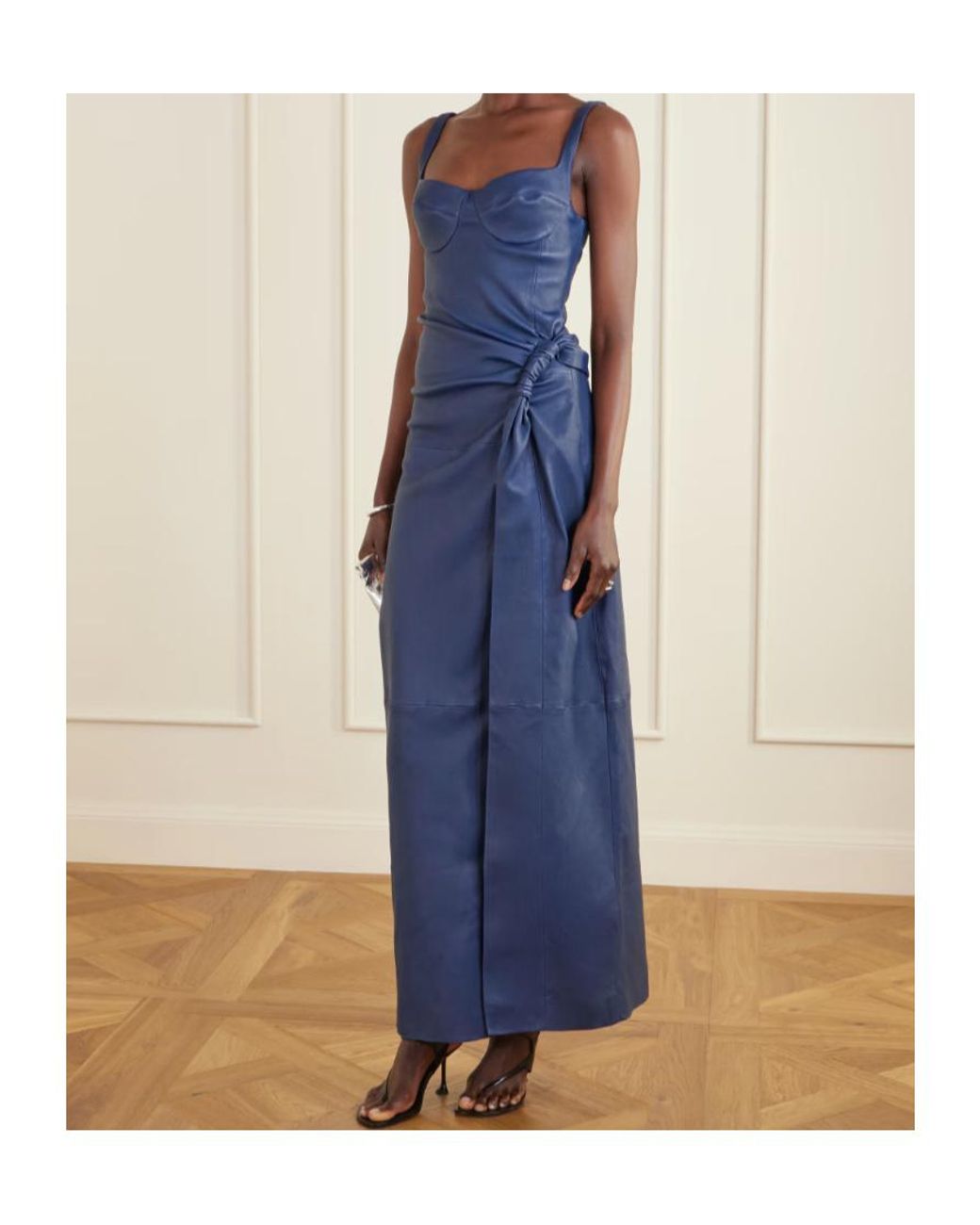 Jonathan Simkhai Blue Lyle Draped Leather Long Dress