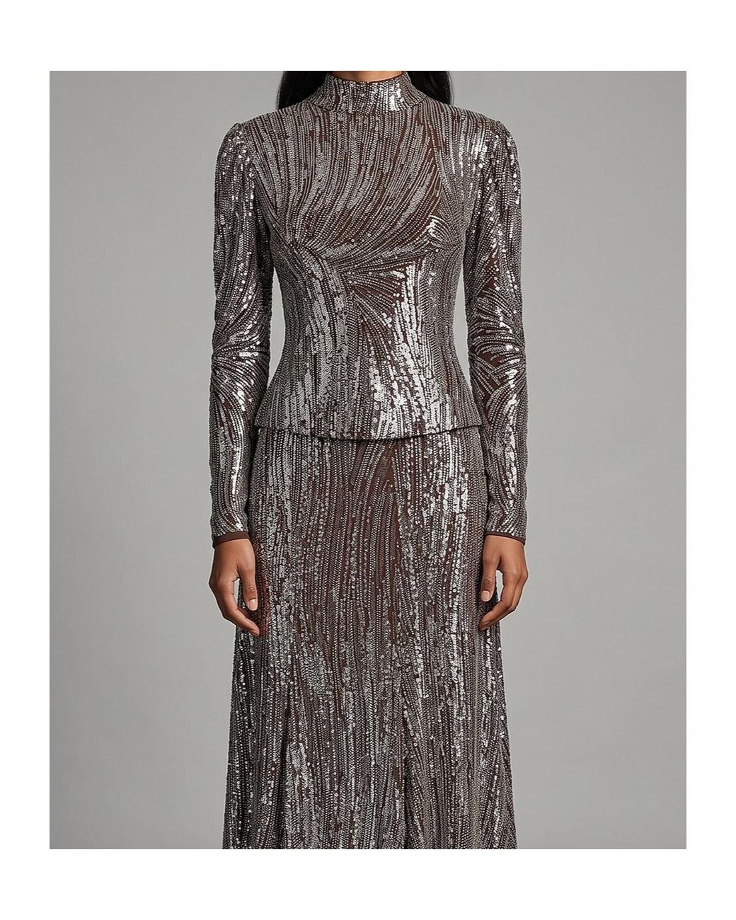 Rabanne Gray Sequin Wave Long Sleeve Top
