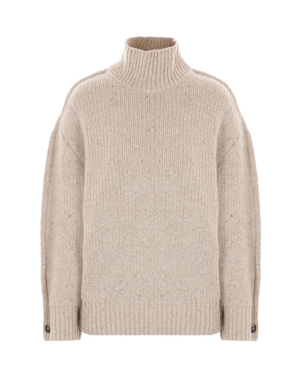 Bottega Veneta Natural High Neck Ribbed Jumper