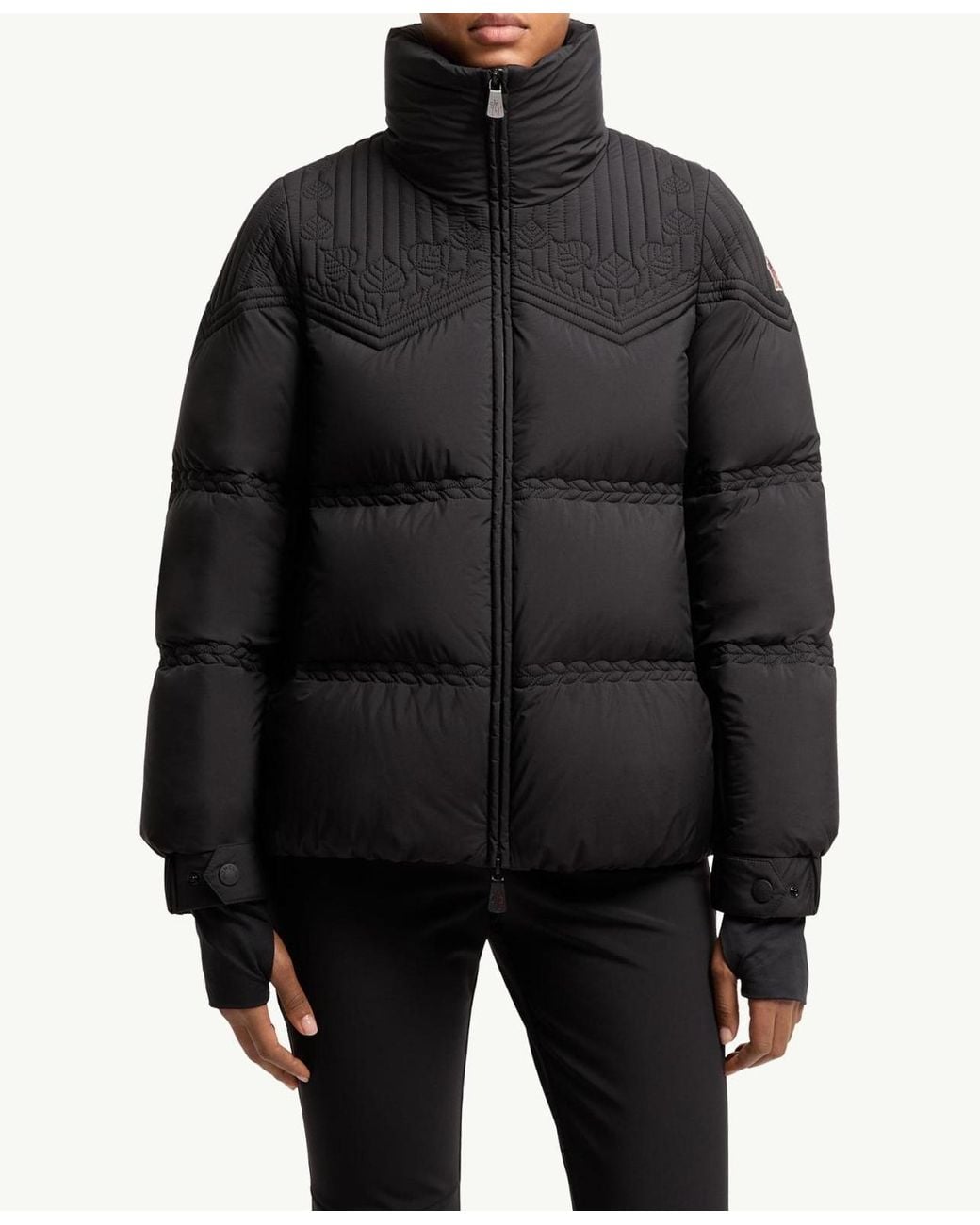 Moncler Black Anglins Leaf Embroidered Hooded Insulated Ski Jacket