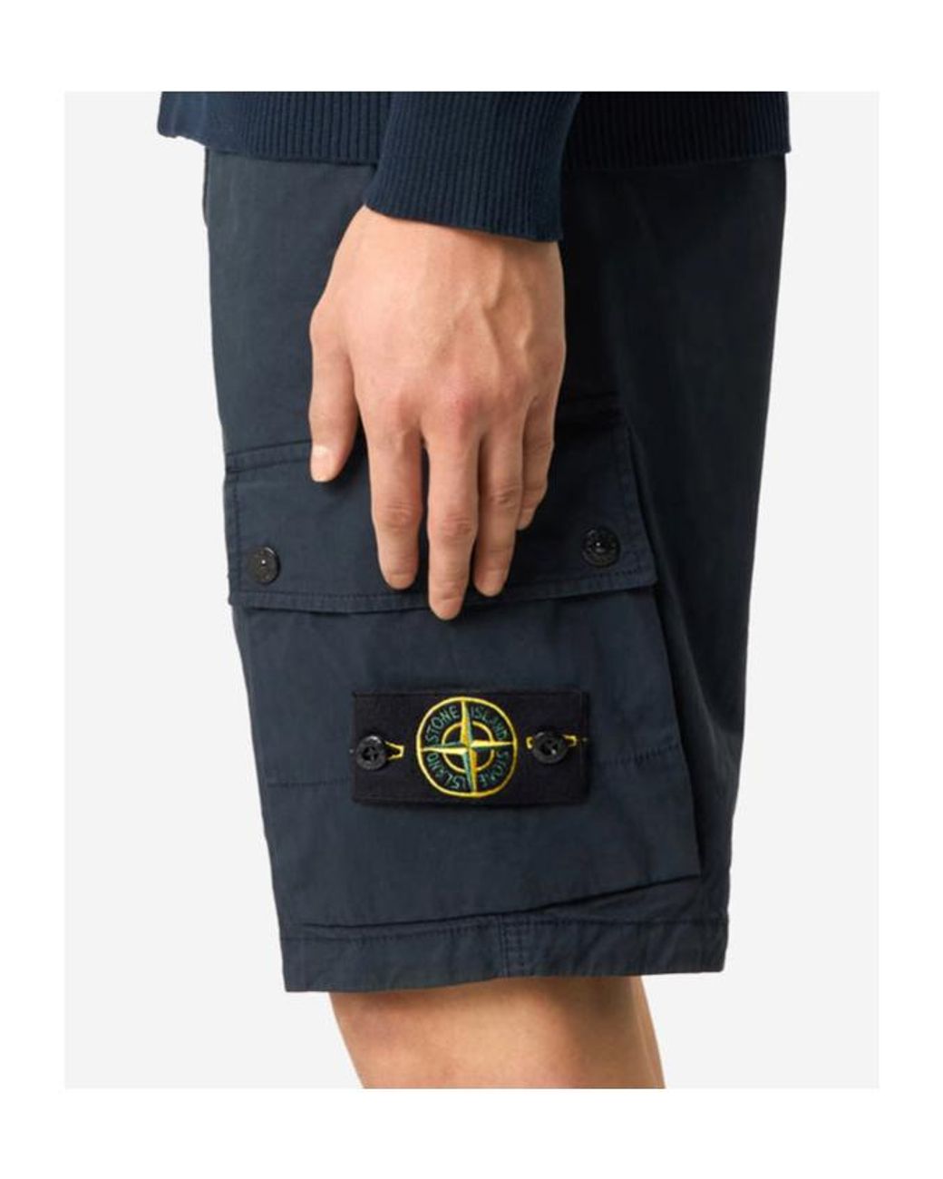Stone Island Blue Logo Patch Cargo Shorts for men