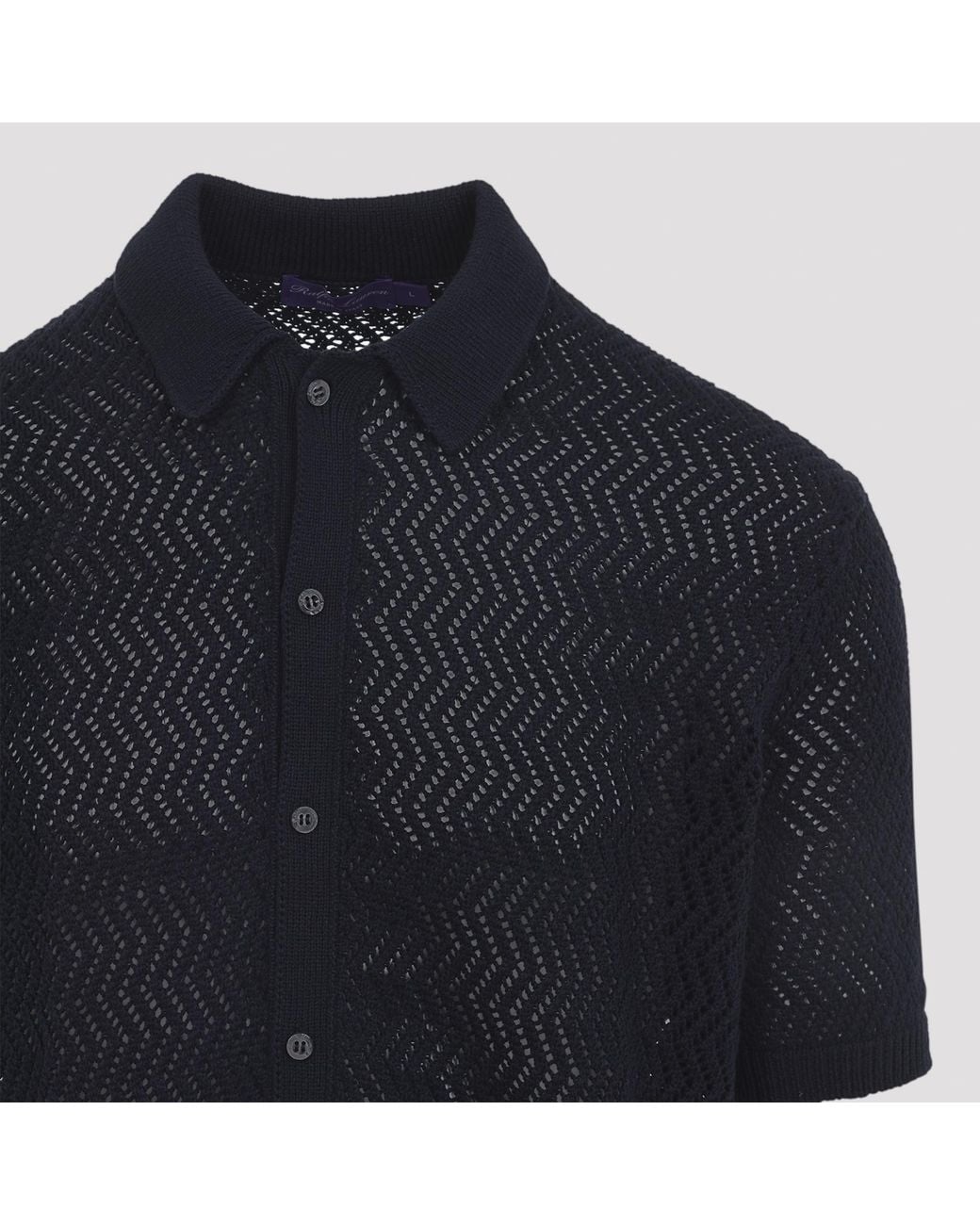 Ralph Lauren Blue Openwork Polo Knit Top for men