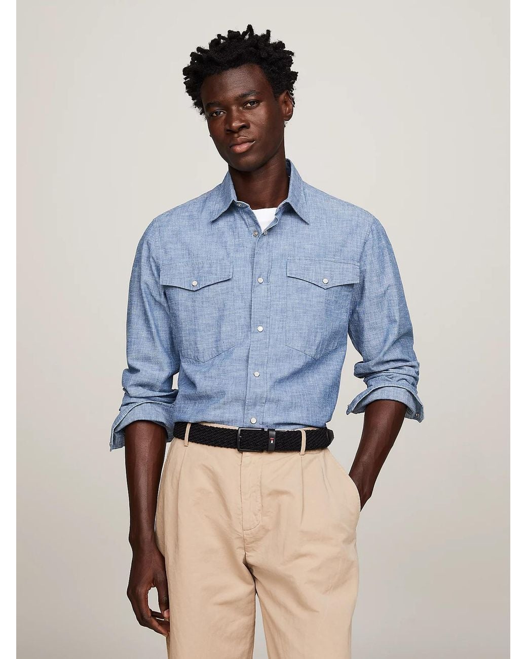 Tommy Hilfiger Blue Lapel Denim Shirt for men