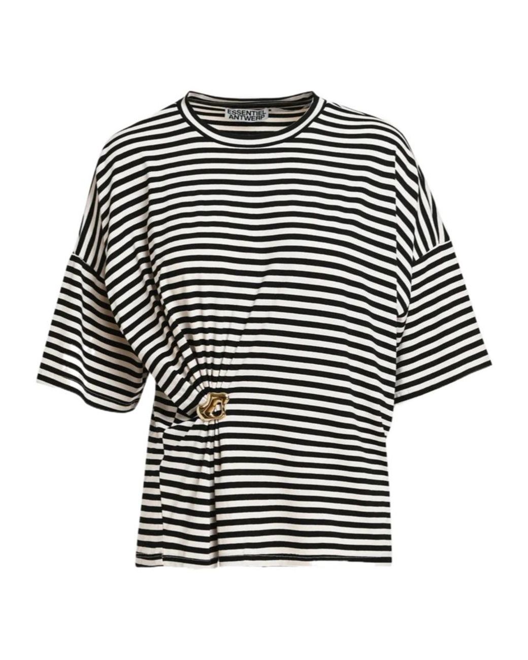 Essentiel Antwerp Black Kriss Striped Brooch T-Shirt