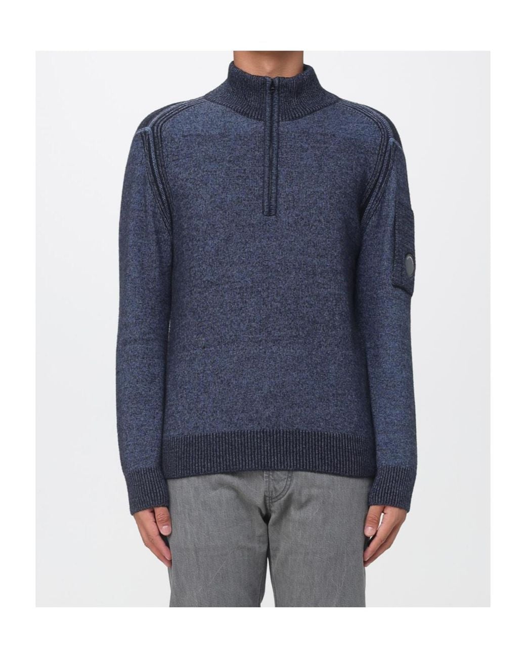 C P Company Blue Half Zip Knitted Sweater for men